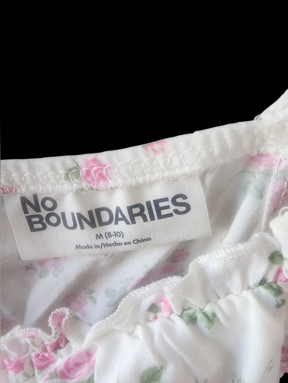 NWT No Boundaries White Pink Rose Floral Puff Sleeve Milkmaid Midi Dress Size M - Picture 2 of 4